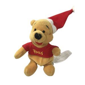 Walt Disney Beanie Santa Pooh Bear Santa W Hat Plush Animal Christmas Vintage
